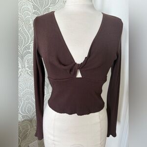 Blue Rain Everly Twist Front Ribbed Top Brown